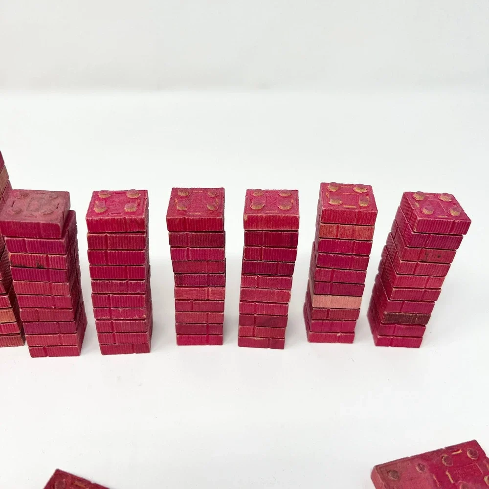 VTG American Bricks 2LB Halsam Wood Building Blocks Bulk Lot Red /Yellow USA